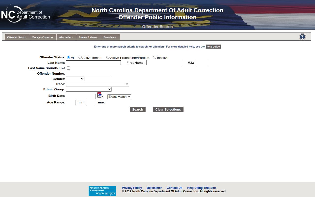 Pasquotank County release date lookup in the NCDAC offender search