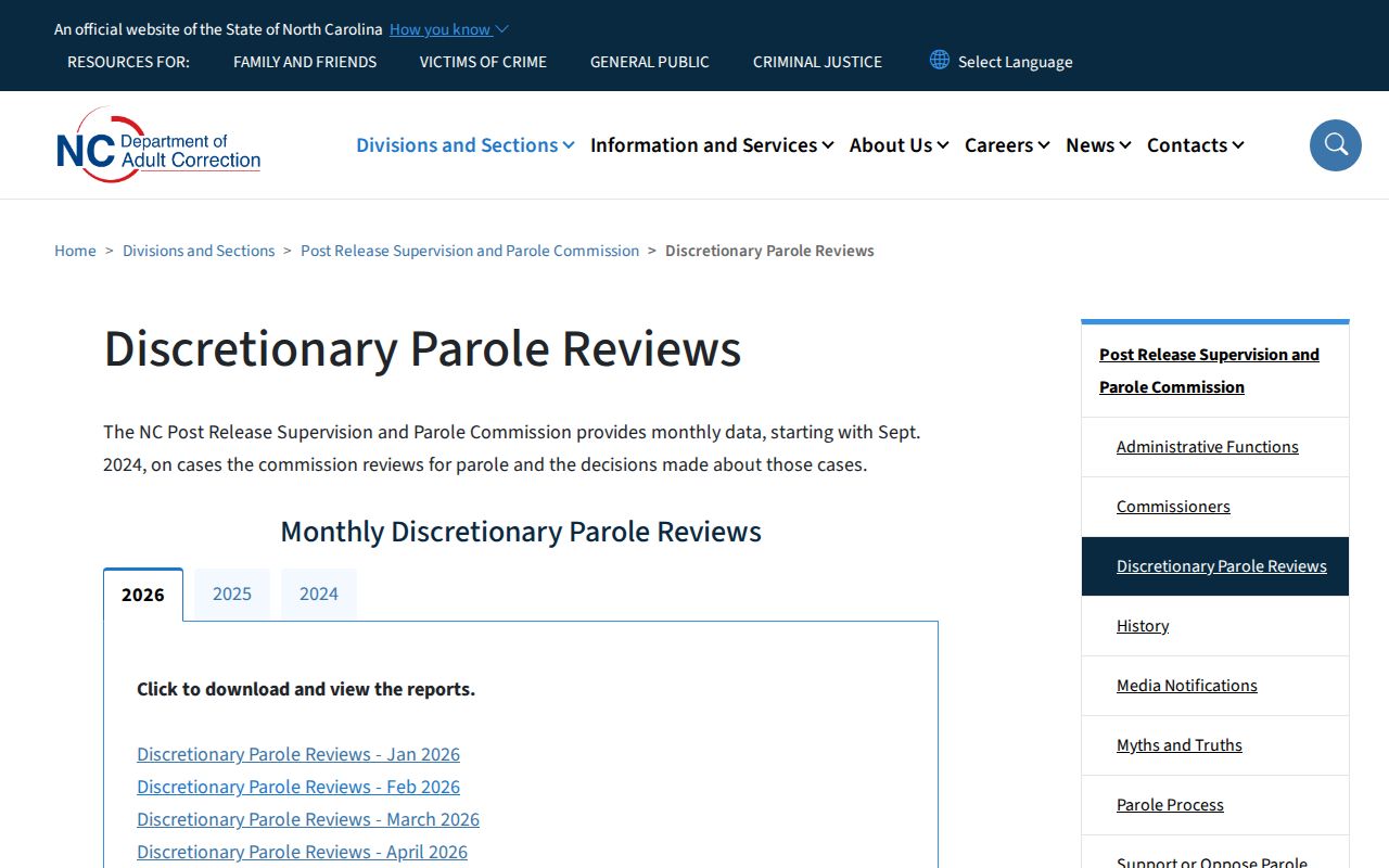 Pasquotank County parole review and post-release supervision records